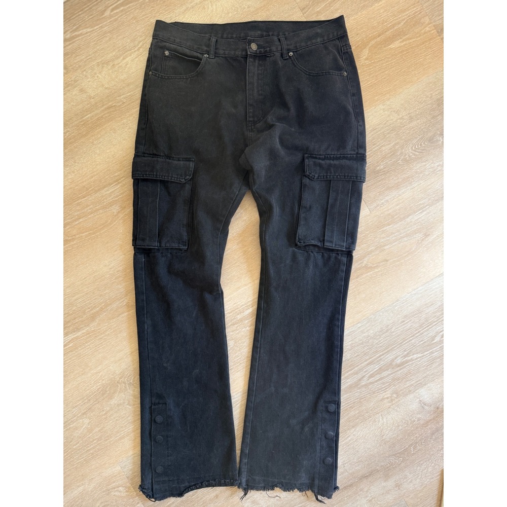 Sumwon Snap Button Ankle Frayed Hem Cargo Pants Black - Size XL